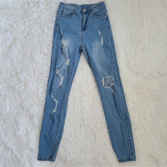 SHEIN Light Wash Distressed High Rise Jeans Size XS - Picture 1 of 12